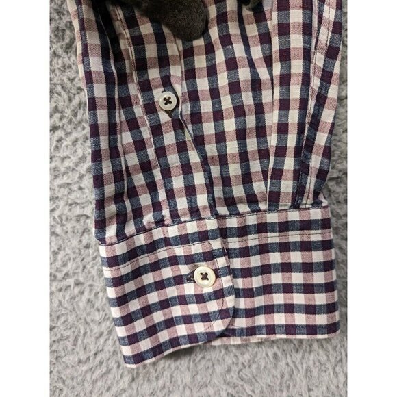 Billy Reid Shirt XL Standard Cut Linen Blend? Long Sleeve Button Colorful Check - Picture 14 of 14